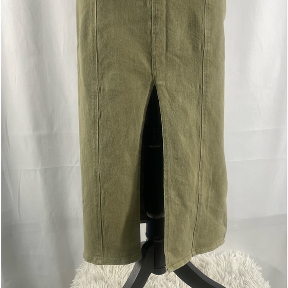 Edit by nine olive,army green stretch denim midi skirt with front slit,Large - Picture 4 of 9
